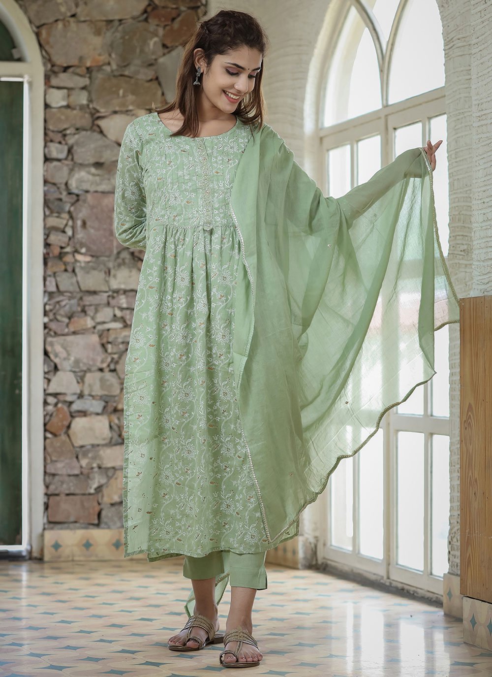 Trendy Suit Cotton Green Print Salwar Kameez