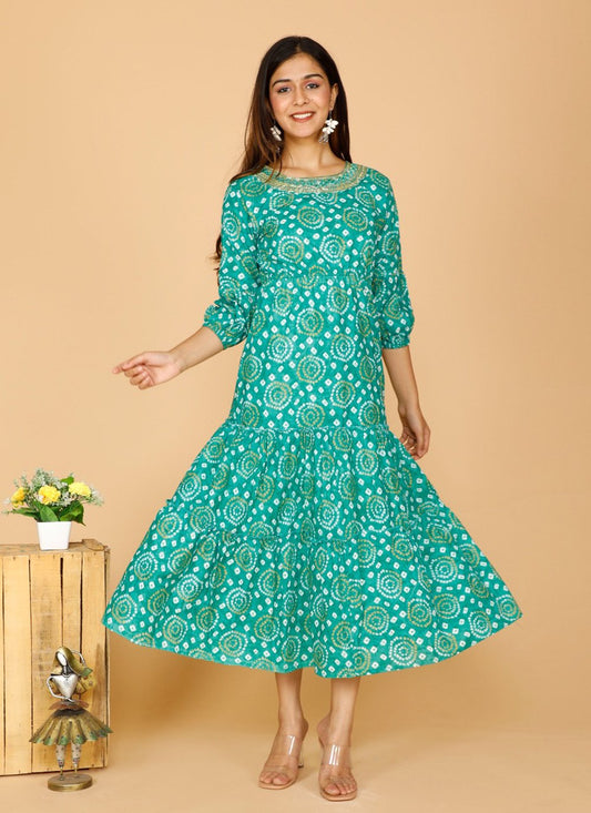 Designer Kurti Cotton Green Print Kurtis