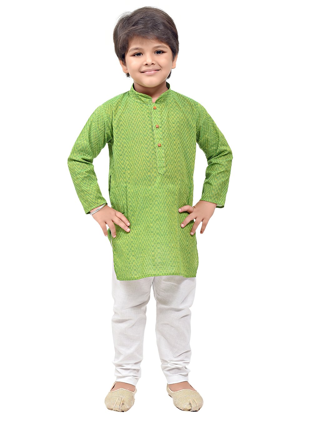 Kurta Pyjama Cotton Green Print Kids