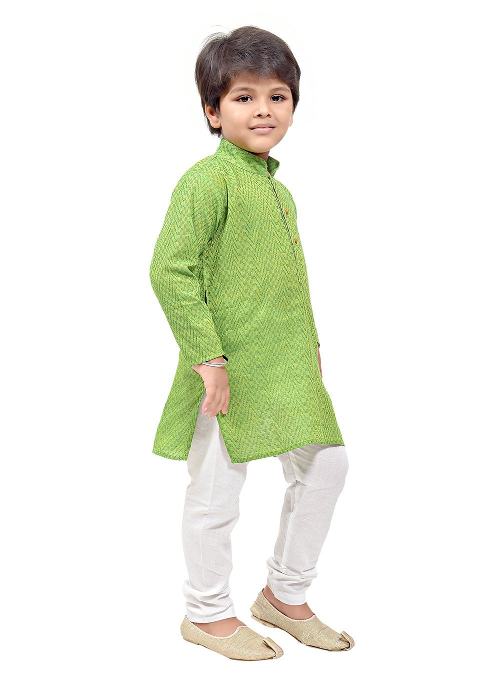 Kurta Pyjama Cotton Green Print Kids