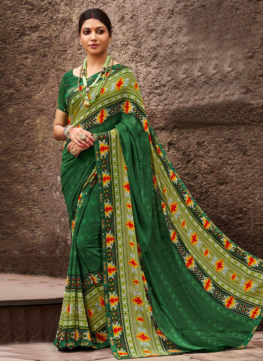 Classic Georgette Green Print Saree