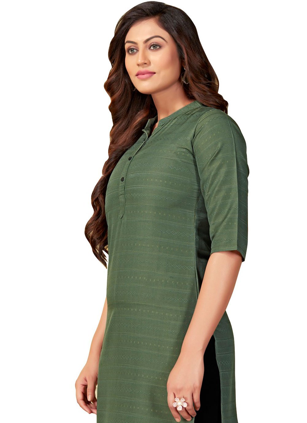 Party Wear Kurti Nylon Viscose Green Print Kurtis