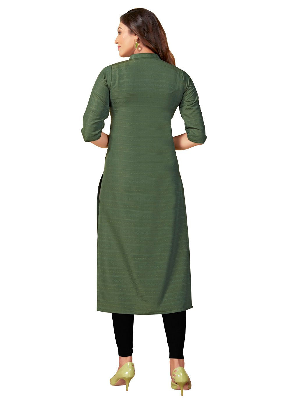 Party Wear Kurti Nylon Viscose Green Print Kurtis