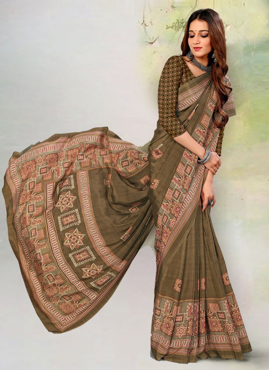 Printed Saree Pure Crepe Green Print Saree