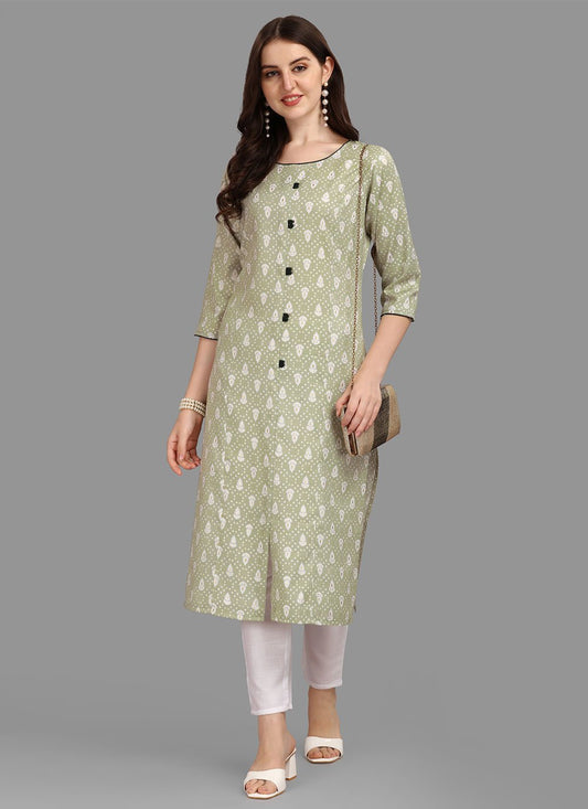 Casual Kurti Rayon Green Print Kurtis