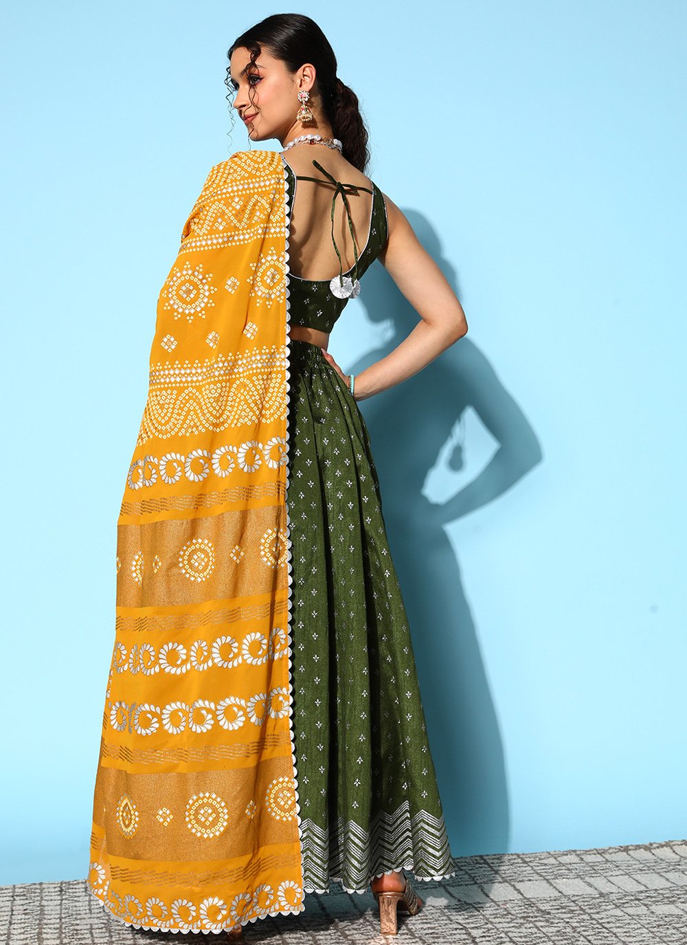 Readymade Lehenga Choli Poly Silk Green Print Lehenga Choli