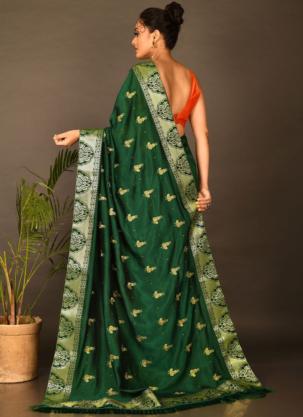 Contemporary Rangoli Green Embroidered Saree