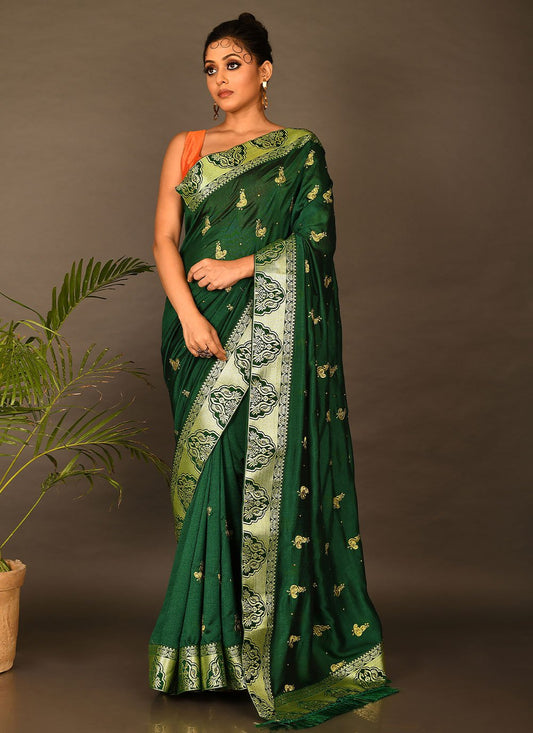 Contemporary Rangoli Green Embroidered Saree