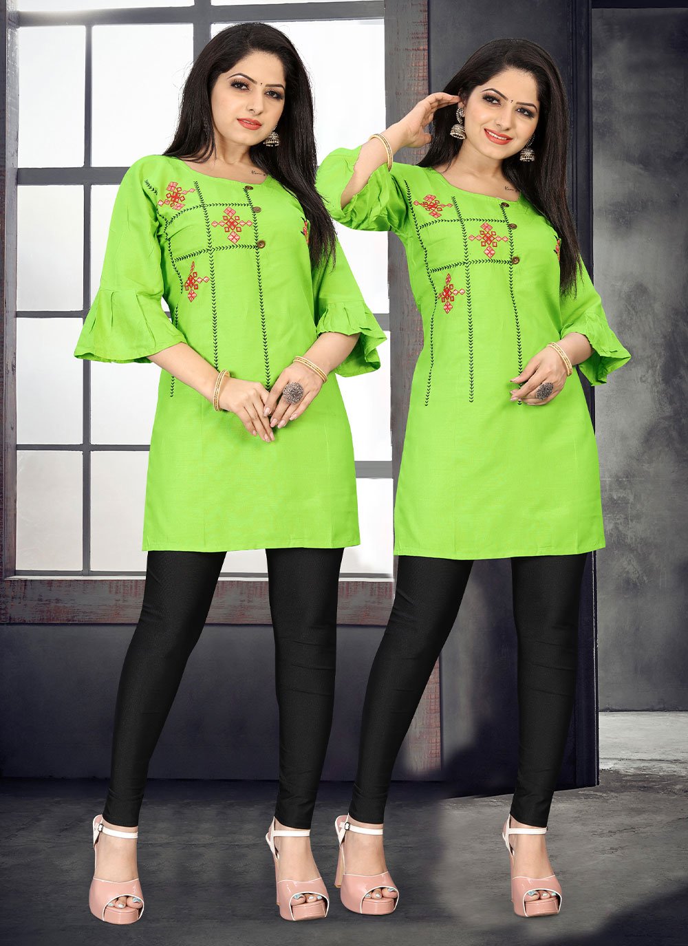 Casual Kurti Rayon Green Embroidered Kurtis