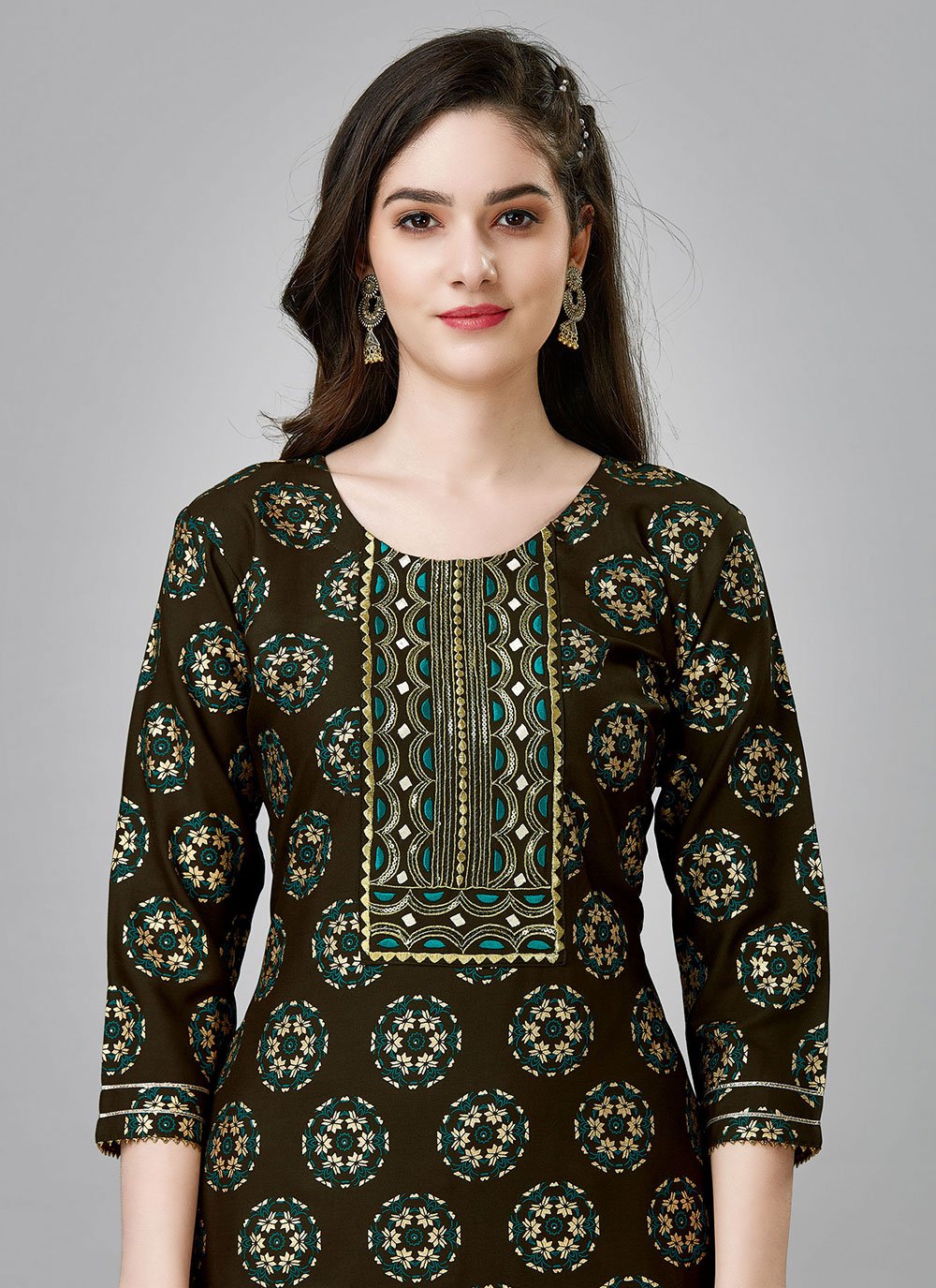 Designer Kurti Rayon Green Embroidered Kurtis