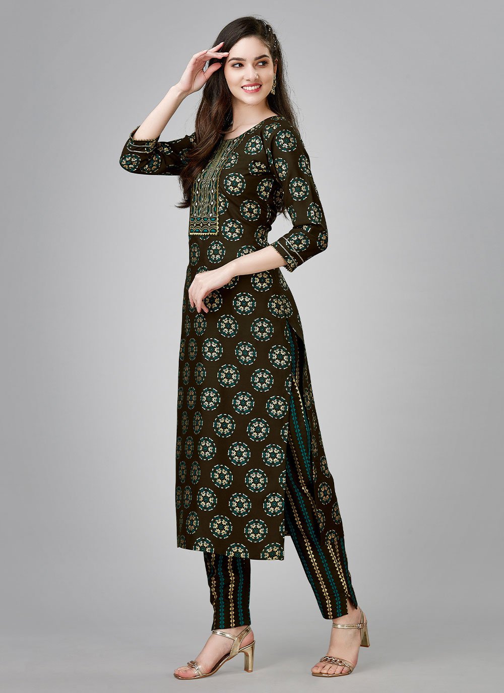 Designer Kurti Rayon Green Embroidered Kurtis