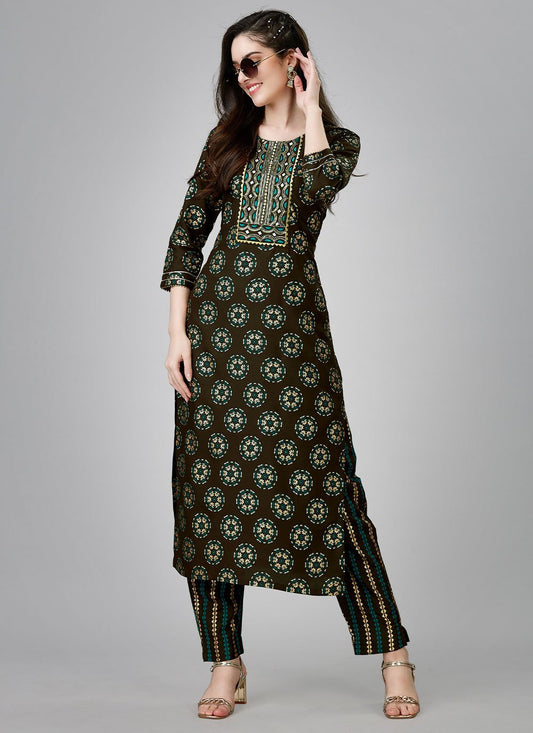 Designer Kurti Rayon Green Embroidered Kurtis