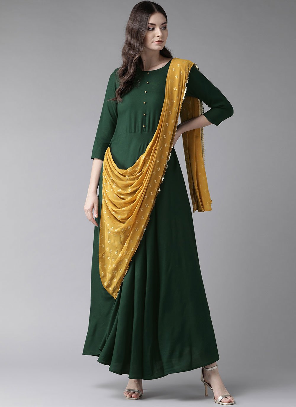 Floor Length Kurti Rayon Green Plain Kurtis