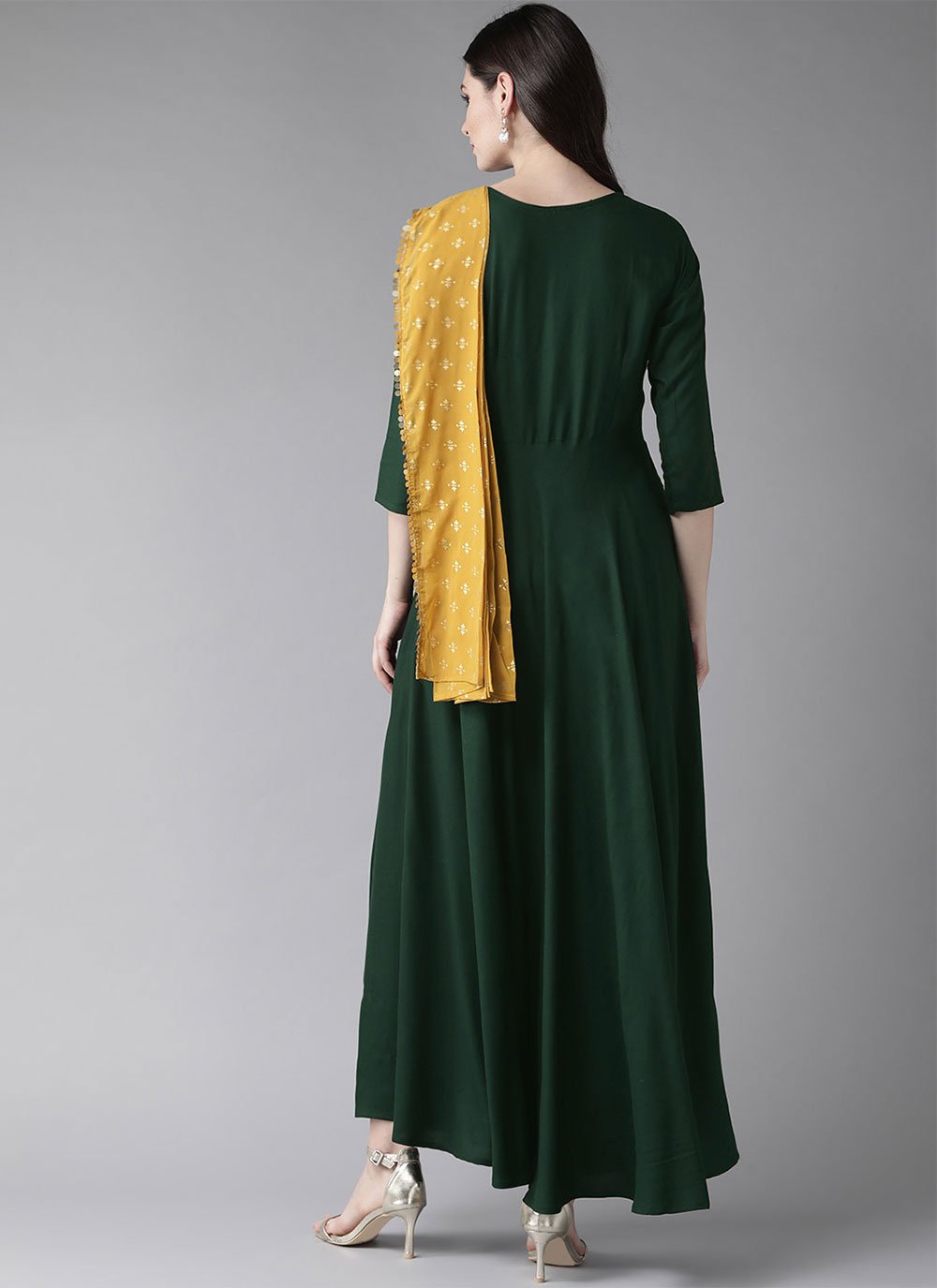 Floor Length Kurti Rayon Green Plain Kurtis