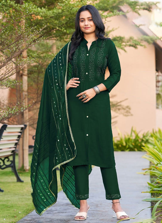 Salwar Suit Rayon Green Sequins Salwar Kameez