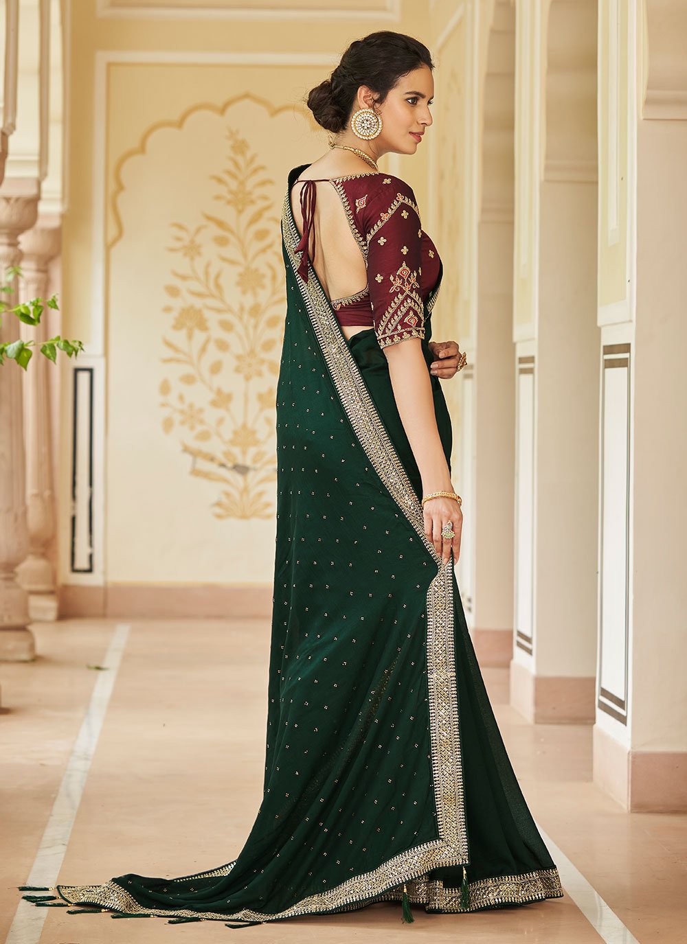 Classic Vichitra Silk Green Dori Work Saree