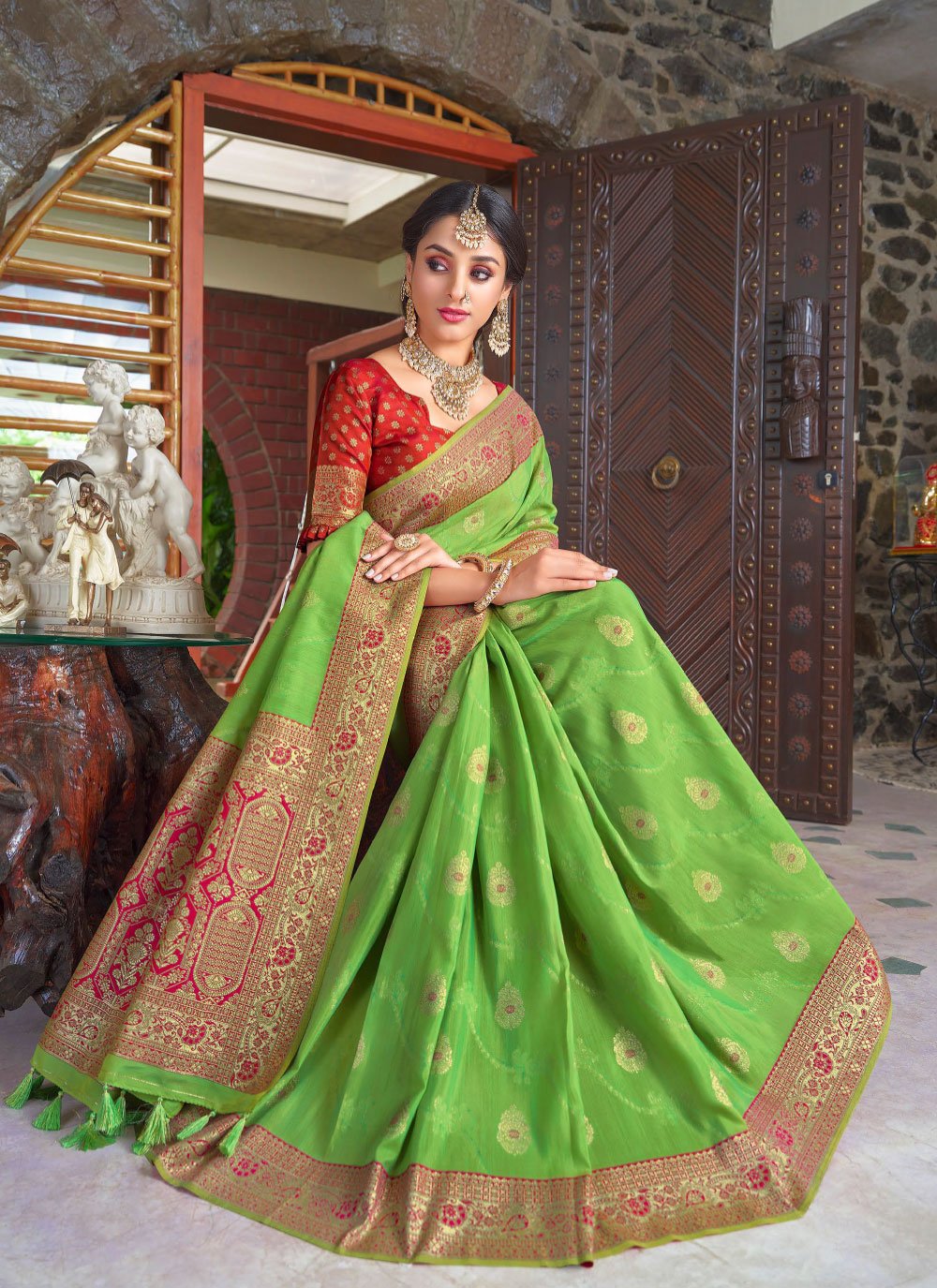 Classic Silk Green Weaving Saree