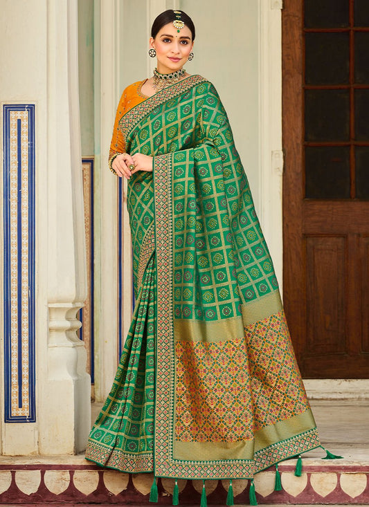 Contemporary Banarasi Silk Green Weaving Saree