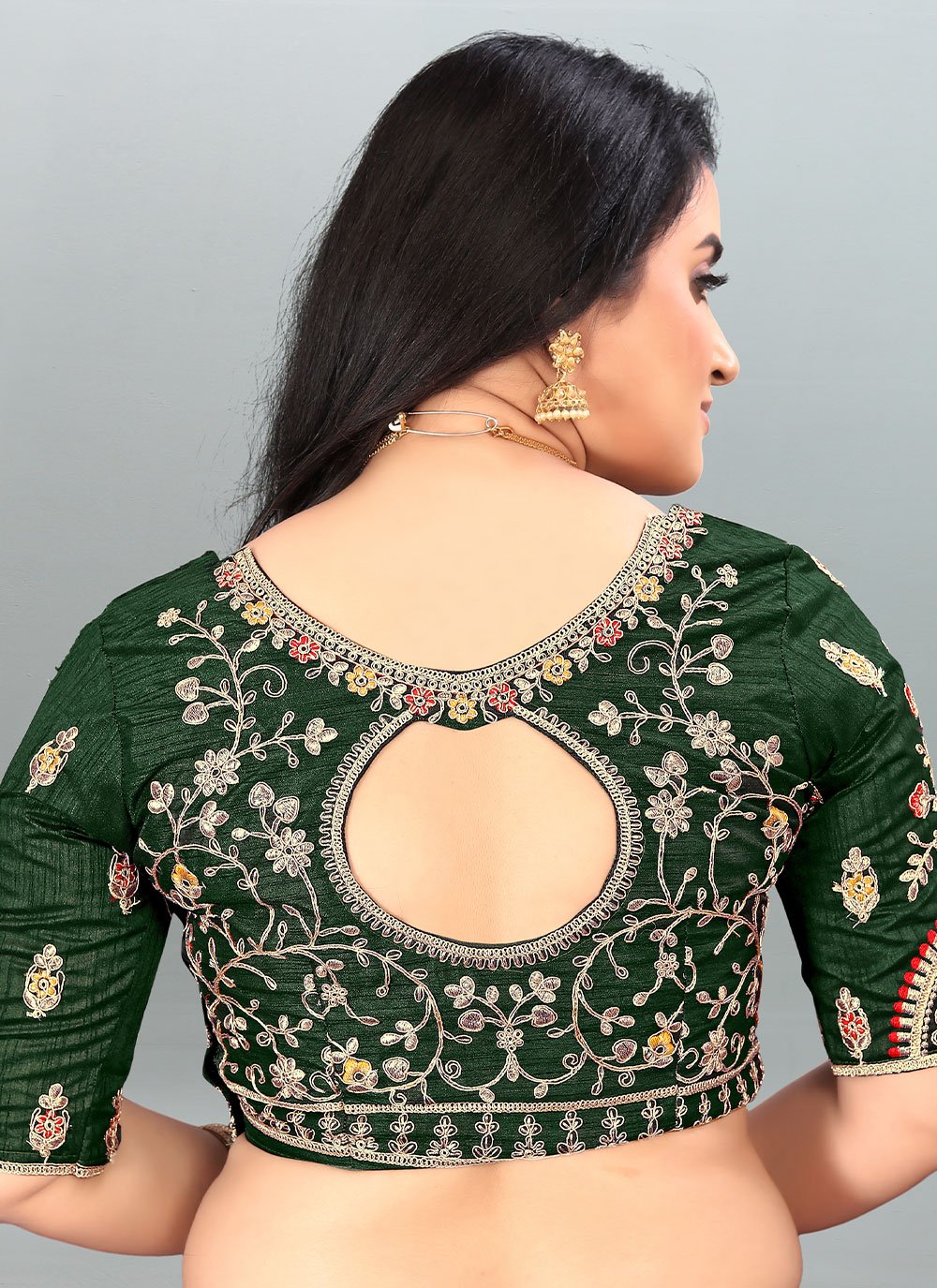 Designer Blouse Silk Green Embroidered Blouse