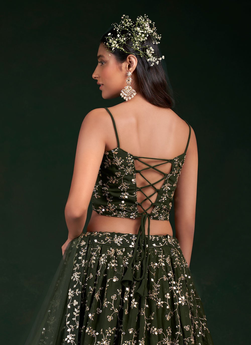 Lehenga Choli Georgette Green Sequins Lehenga Choli