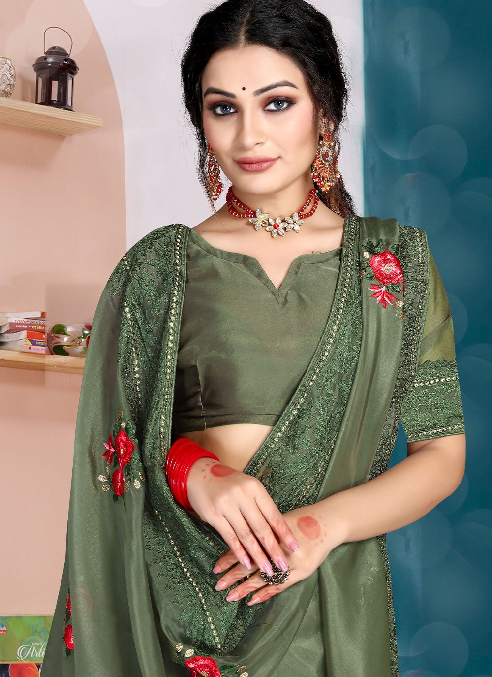 Classic Organza Silk Green Diamond Saree