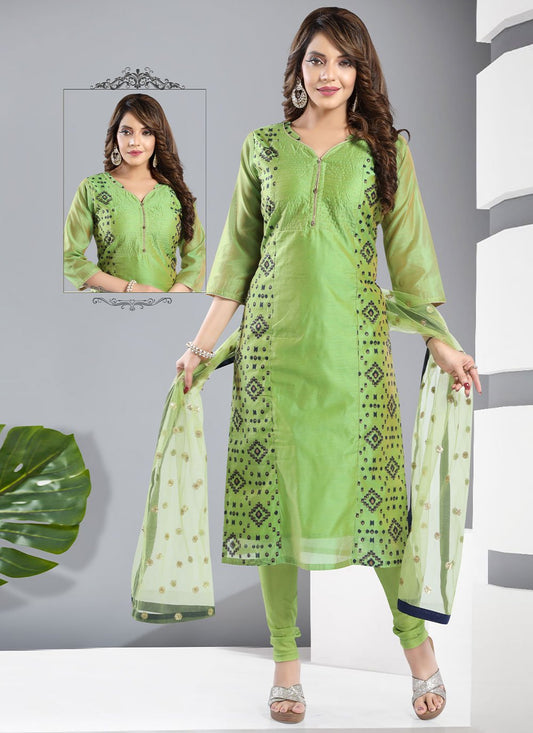 Salwar Suit Chanderi Silk Green Embroidered Salwar Kameez