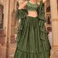 Lehenga Choli Chinon Green Plain Lehenga Choli