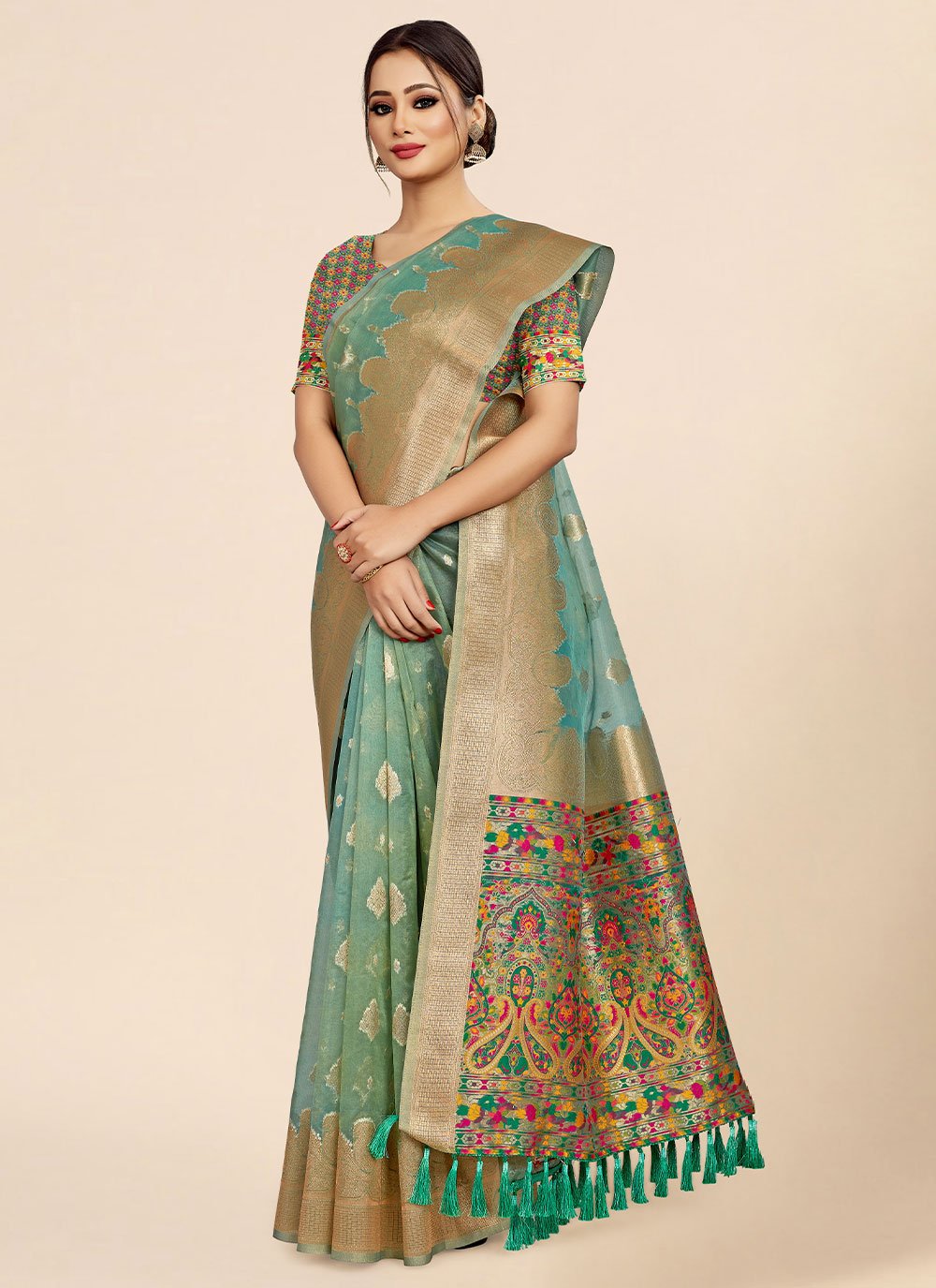 Classic Organza Green Weaving Saree