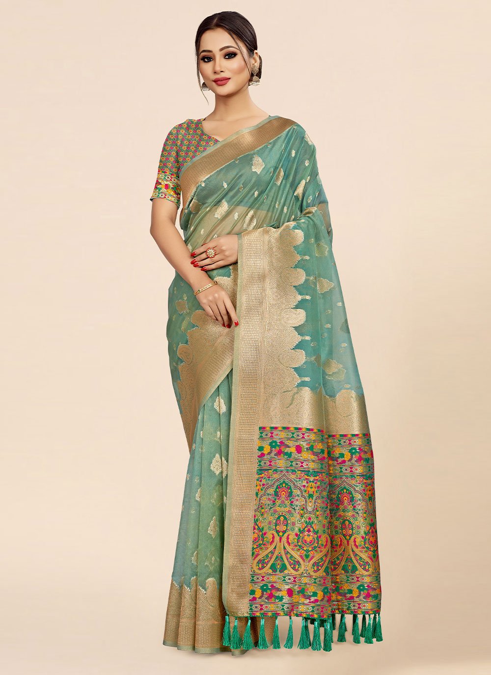 Classic Organza Green Weaving Saree