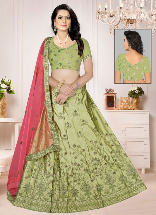 Lehenga Choli Satin Silk Green Embroidered Lehenga Choli