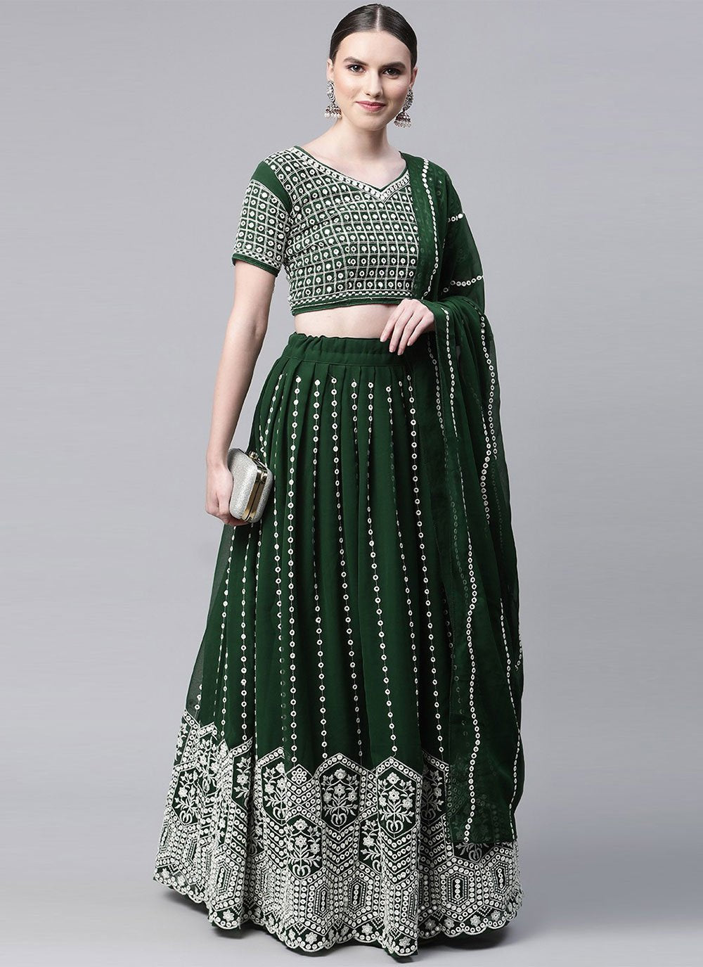 Lehenga Choli Georgette Green Embroidered Lehenga Choli