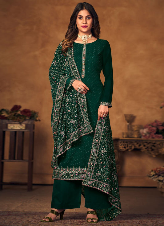 Salwar Suit Georgette Green Crystals Salwar Kameez
