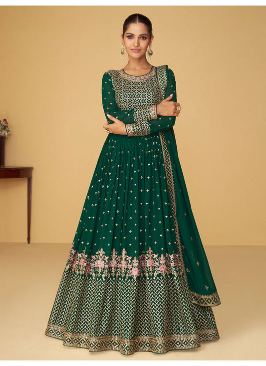 Salwar Suit Georgette Green Embroidered Salwar Kameez