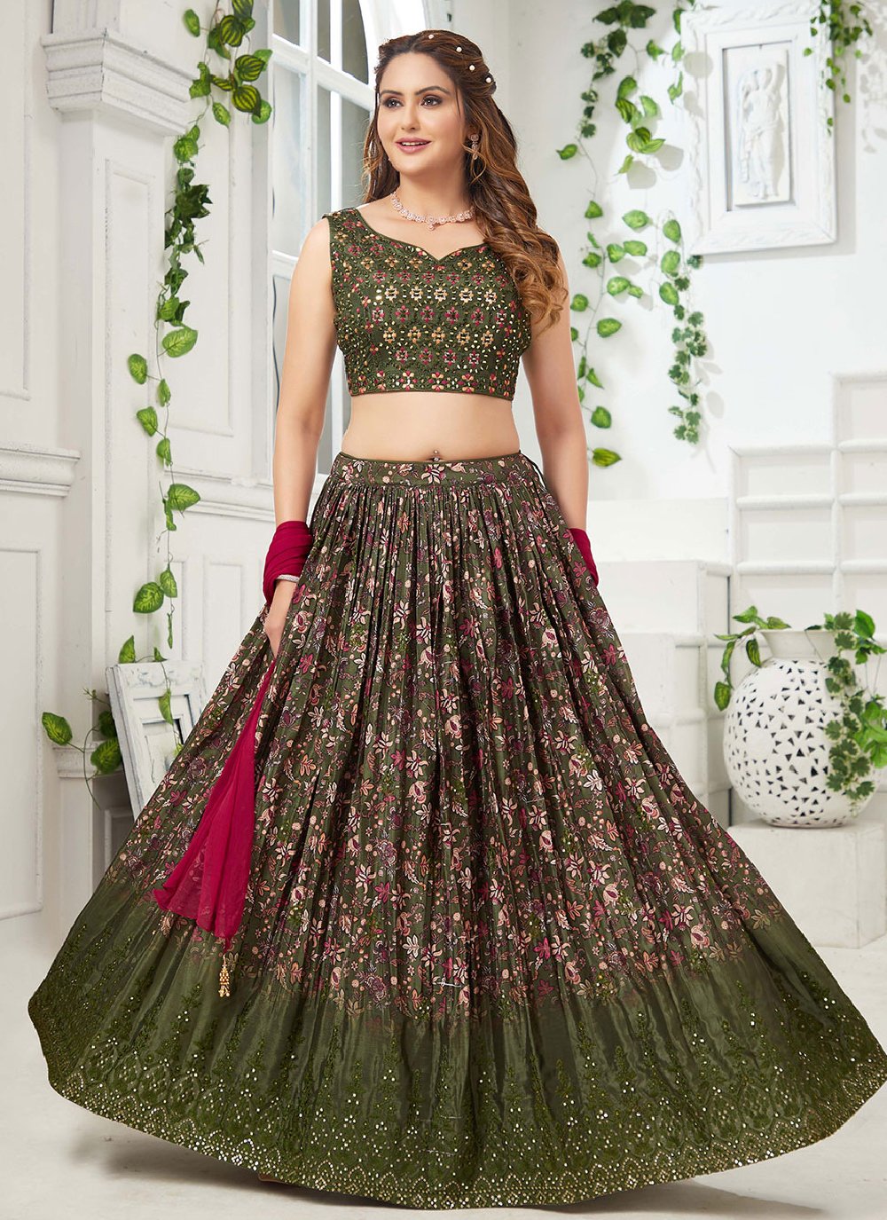 Lehenga Choli Silk Green Embroidered Lehenga Choli