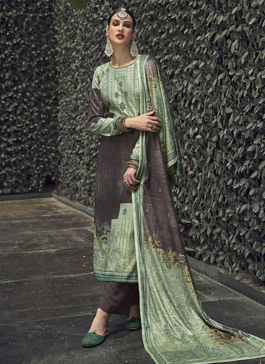 Salwar Suit Velvet Green Digital Print Salwar Kameez