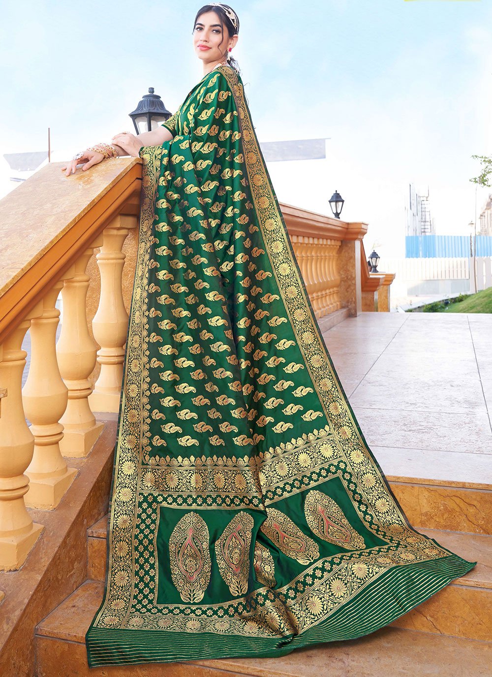 Designer Silk Green Woven Saree