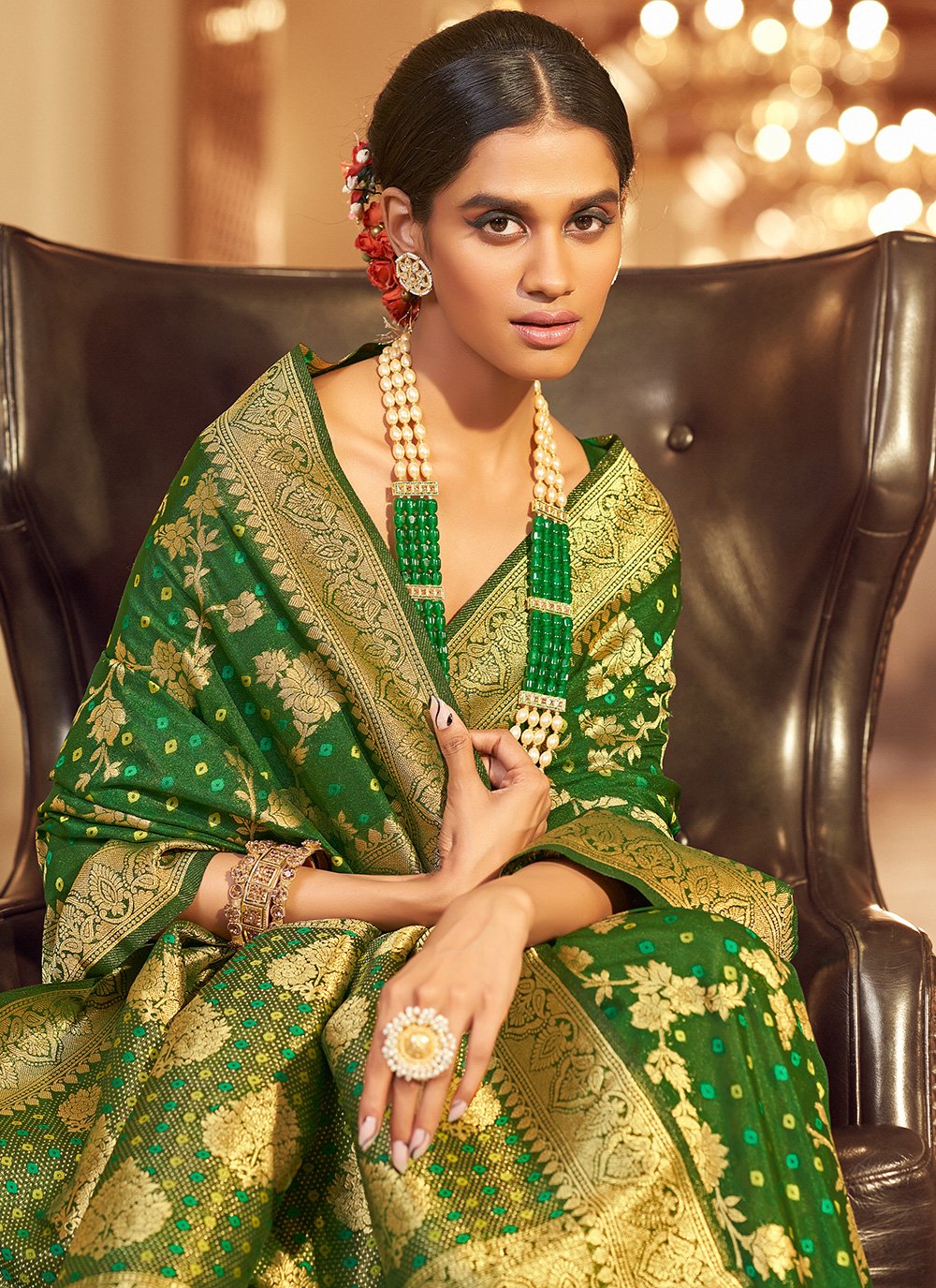 Trendy Saree Chiffon Green Jacquard Work Saree