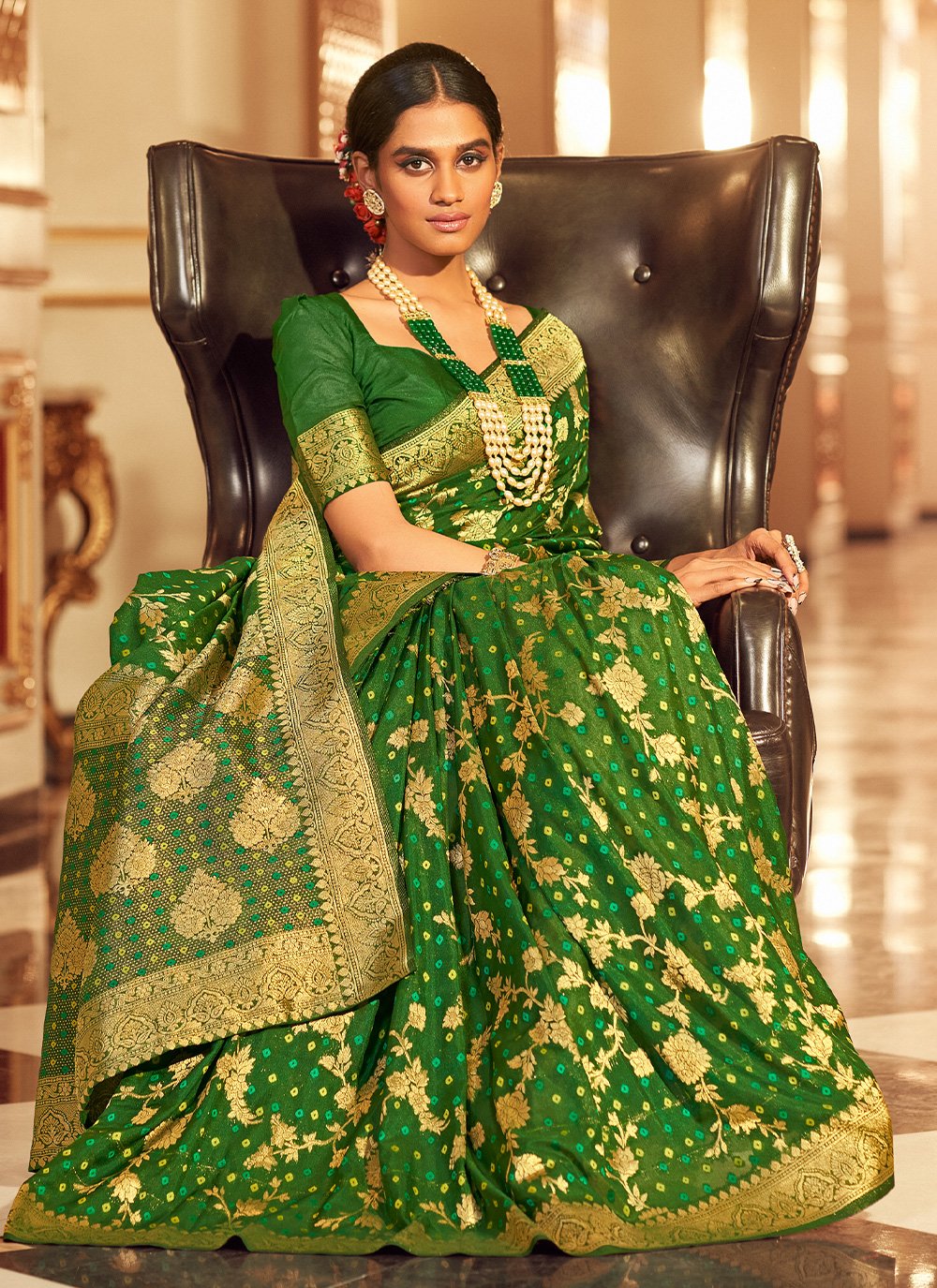 Trendy Saree Chiffon Green Jacquard Work Saree