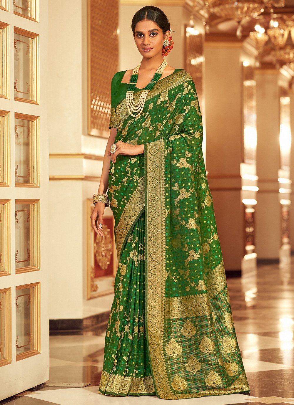 Trendy Saree Chiffon Green Jacquard Work Saree