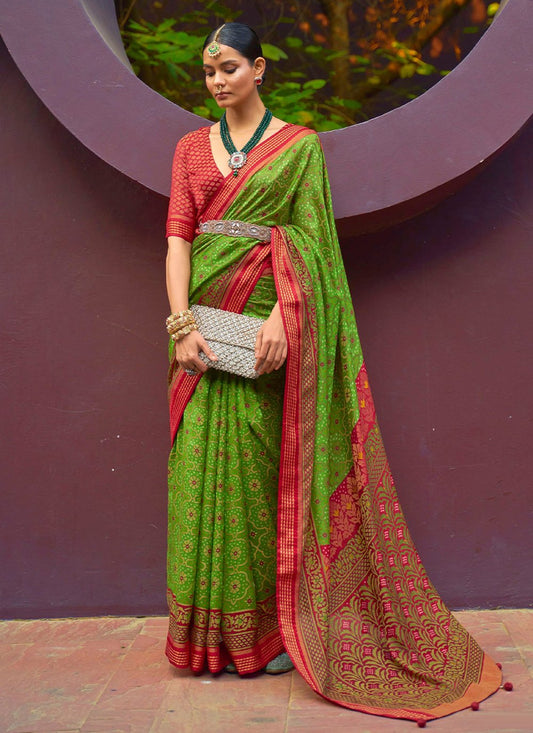 Classic Brasso Green Print Saree