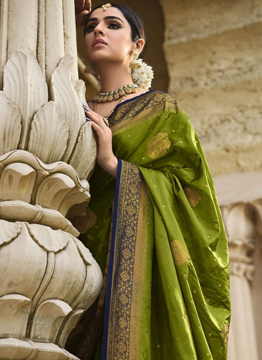 Classic Satin Silk Green Weaving Saree