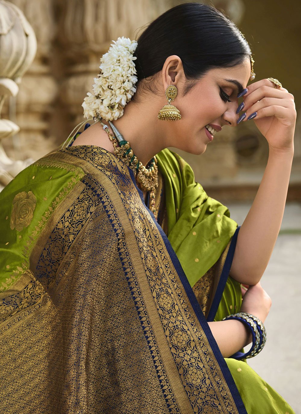 Classic Satin Silk Green Weaving Saree