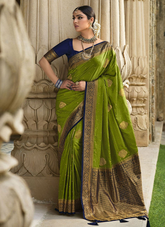 Classic Satin Silk Green Weaving Saree