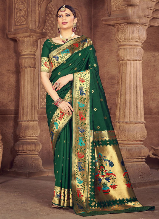 Classic Silk Green Weaving Saree