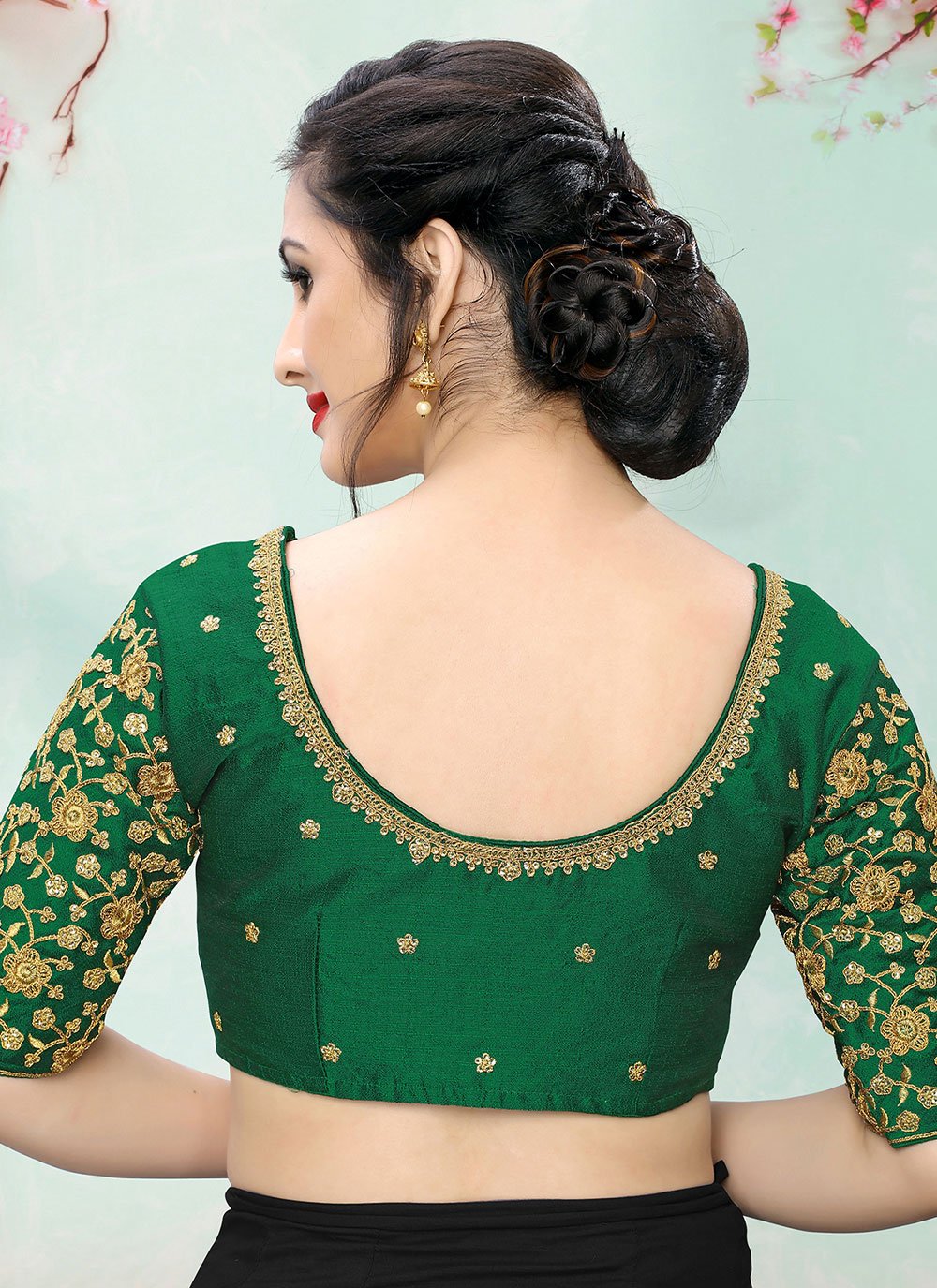 Blouse Silk Green Embroidered Blouse