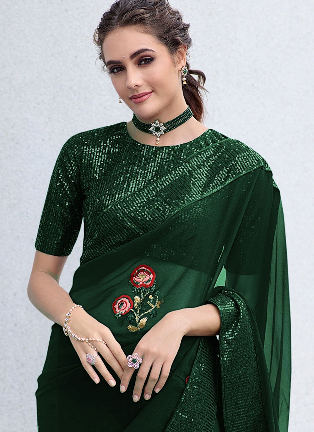 Contemporary Shimmer Green Sequins Saree