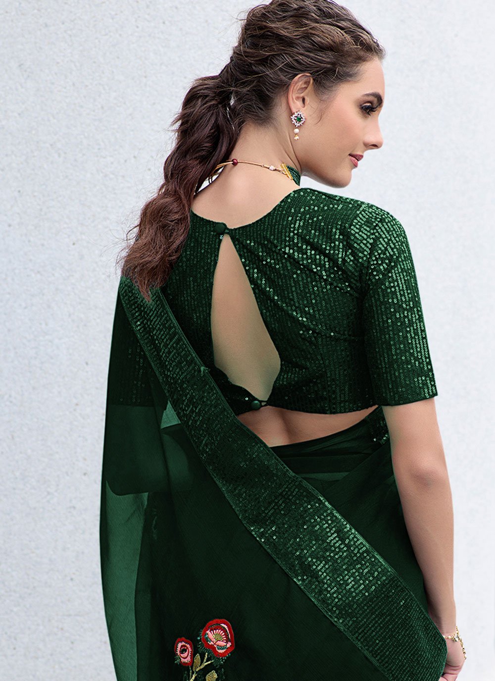 Contemporary Shimmer Green Sequins Saree