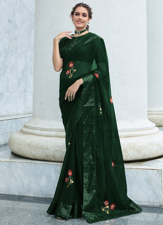 Contemporary Shimmer Green Sequins Saree