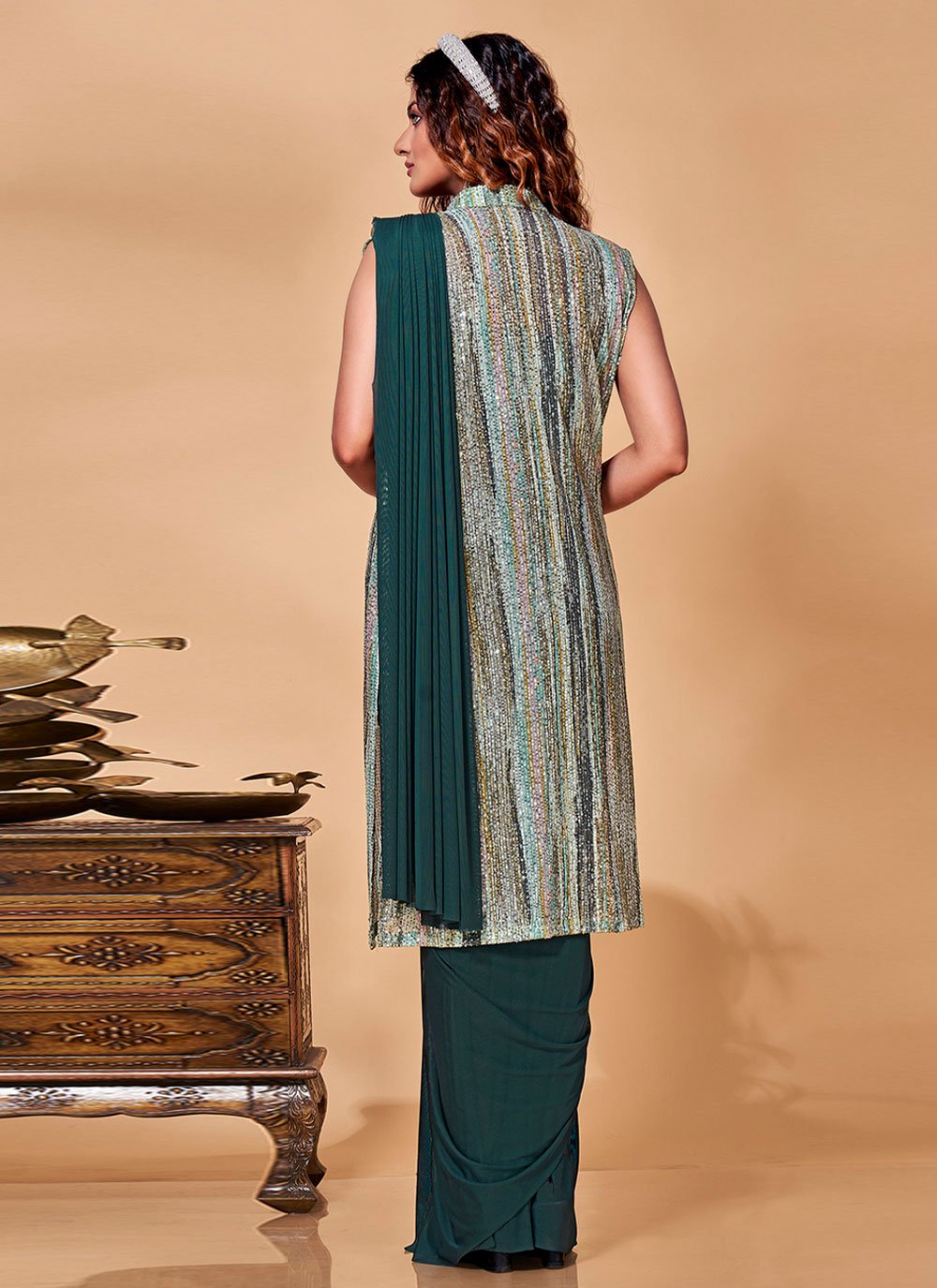 Trendy Saree Net Green Sequins Saree