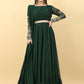 Gown Georgette Green Embroidered Gown